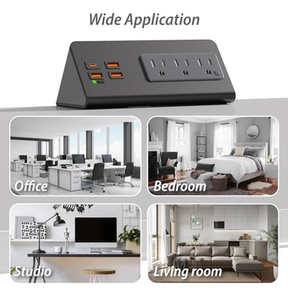 Upgraded,Desk Edge Clamp Mount Power Strips with USB Ports, PD20 W Fast Charging USB-C Port and 3 AC Outlets, Nightstand Charging Station,Office Tabletop Accessories,5.6 Ft Extension Cord