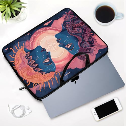 Laptop Sleeve Bag with Handle Computer Protective Soft Cover Case for 14 Inch 13 Inch Laptop,Art Sun and Moon - color: Art Sun and Moon