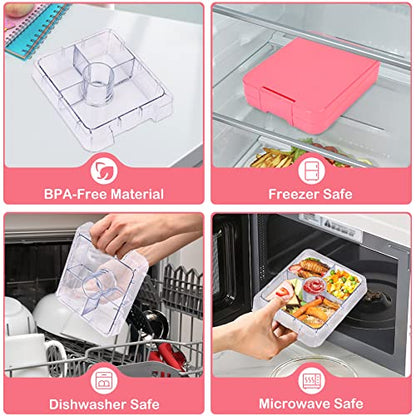 Pawtong Bento Lunch Box Set With 10oz Soup Thermo, Leak-proof Lunch Containers with 4 Compartment, Kids Hot Thermo Food Jar/Insulation Lunch Bag, Food Containers for School（Solid） - color: Pink