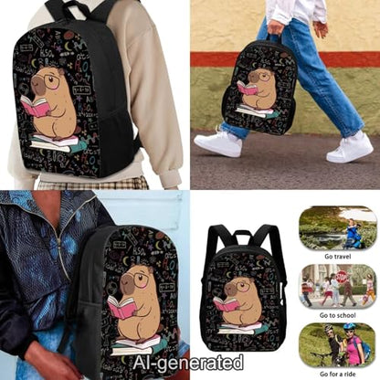 Cartoon Capybara School Backpack Set of 3 with Lunch Box Pencil Case Kids Backpack for Girls 8-10 with Compartments Suitable for Elementary Middle School High School - color: Cartoon Capybara