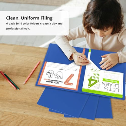 Taja Plastic Folders with Pockets (6 Pack, Blue), 2-Pocket Folders with Business Card Slot, Heavy Duty, Fit Letter Size Documents, Perfect for School, Office & Business - color: D-blue, size: 6 Pack