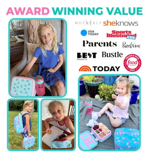 Bento Box with Stainless Steel Food Thermo for Hot Food or Soup, Insulated Lunch Bag, and Ice Pack Set for Kids Girl Toddlers. Ages 3 to 7 Pink Aqua Cat Mermaid - color: Cat Mermaid