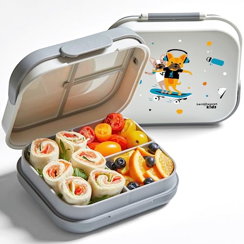 Bentoheaven Premium Bento Lunch Box for Kids, 9 Designs, Leak-proof 3-4 Compartments, Divider, Ideal size 30oz, Microwave/Dishwasher Safe Kids Bento Box (Loncheras Para Niños/Niñas)[Sand Gray] - color: Sand Gray