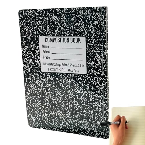 Left Handed Composition Notebook, Black Marble Left Handed Notebooks | 9.75" x 7.5", Hard Cover Left Handed Notebooks for Adults, 160 Pages, College Ruled, For Adults and School, 1pk - color: Black Marble 1PK