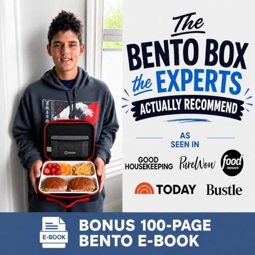 kinsho Lunch Boxes for Kids Boys Teens - Bento Box Set with Insulated Bag and Ice Pack, 3 Compartment Leak Proof Food Container, BPA-Free, Microwave Safe, Ideal for School & Work, Black & Red - color: Black with Red Trim