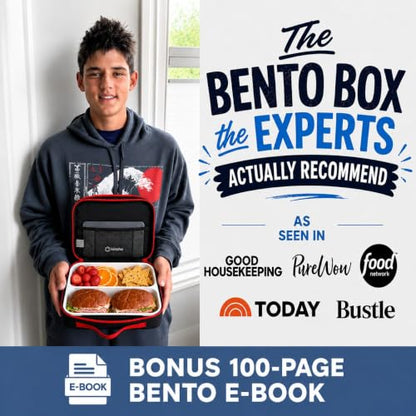 kinsho Lunch Boxes for Kids Boys Teens - Bento Box Set with Insulated Bag and Ice Pack, 3 Compartment Leak Proof Food Container, BPA-Free, Microwave Safe, Ideal for School & Work, Black & Red - color: Black with Red Trim