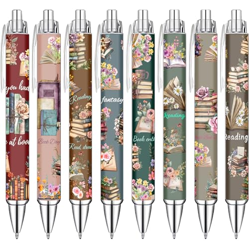 Idealmuzik Book Lover Pens Set – Cute Reading-Themed Gel Pens for Women, Teens, and Kids – Cozy Library Aesthetic Stationery for Journalers, Students, and Writers, 8 Pack - style: Book Lover