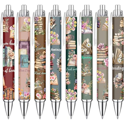 Idealmuzik Book Lover Pens Set – Cute Reading-Themed Gel Pens for Women, Teens, and Kids – Cozy Library Aesthetic Stationery for Journalers, Students, and Writers, 8 Pack - style: Book Lover