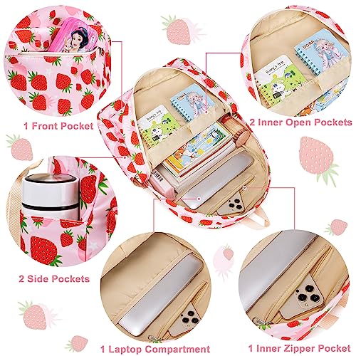 CAMTOP Backpack for Kids, Boys Girls Preschool Backpacks with Lunch Box Toddler Kindergarten School Bookbag Set - color: Strawberry