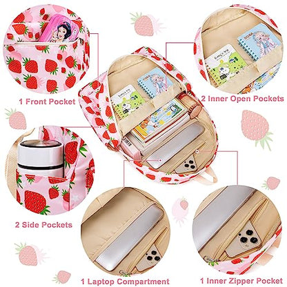 CAMTOP Backpack for Kids, Boys Girls Preschool Backpacks with Lunch Box Toddler Kindergarten School Bookbag Set - color: Strawberry