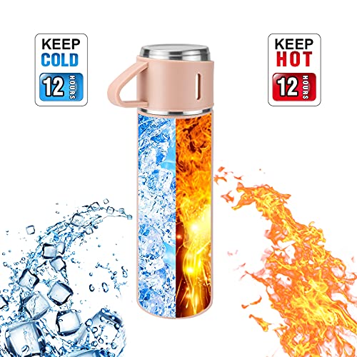Stainless Steel Thermo 500ml/16.9oz Vacuum Insulated Bottle with Cup for Coffee Hot drink and Cold drink water flask.(Pink,Set) - color: Pink (Set), size: 16.9 Ounces