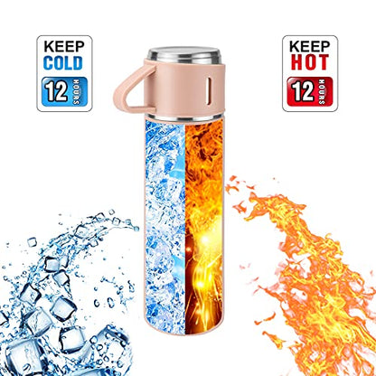 Stainless Steel Thermo 500ml/16.9oz Vacuum Insulated Bottle with Cup for Coffee Hot drink and Cold drink water flask.(Pink,Single) - color: Pink (Single), size: 16.9 Ounces