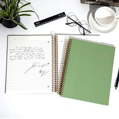 FLYING EAGLE Spiral Notebook 8.5 X 11, 1 Subject, 200 Pages College Ruled Notebook, 3-Hole Punched Paper, Hardcover Spiral Bound Notebooks for Work, School, Lined Note Taking, Green - color: 8.green