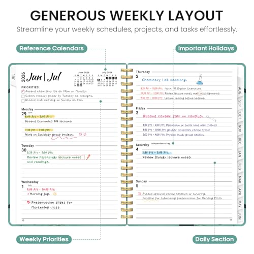 Planner 2026-2027, Academic Year Monthly and Weekly Calendar Planner, Jul 2026 - Jun 2027, Hardcover Teacher Student Planning Agenda book with Tabs, Perfect for School Office Supplies, 6.3" x 8.5" - Depths Whale - color: D-Depths Whale, size: (6.3"x8.5")a