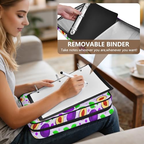 Heavy-Duty Notebook Case with 3-Hole Ring Board and 7-Slot Smart Filing Sleeve with Binder Pencil Pouch for Back to School, Purple Plums Green Leaves