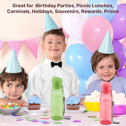 Bulk Set of 8 - 10oz Multicolor Water Bottles for Kids and Adults - Leak Proof With Carry Strap - Square Reusable for Juice, Drinks - BPA-Free Dishwasher-Safe - color: 8 pack combo
