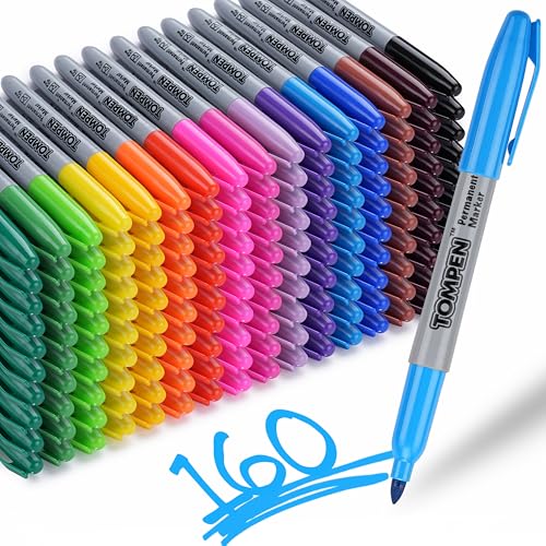 Permanent Markers,Fine Tip,160 Pack Bulk,16 Assorted Multicolor Colors,Waterproof Permanent Marker with Quick Drying on Wood,Plastic,Paper,Metal for Gift Office School Classroom - color: 160 Count 16 Colors