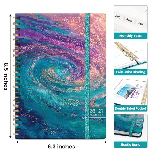 Planner 2026-2027, Academic Year Monthly and Weekly Calendar Planner, Jul 2026 - Jun 2027, Hardcover Teacher Student Planning Agenda book with Tabs, Perfect for School Office Supplies, 6.3" x 8.5" - Galaxy Flow - color: E-Galaxy Flow, size: (6.3"x8.5")a5