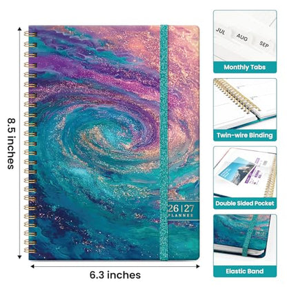Planner 2026-2027, Academic Year Monthly and Weekly Calendar Planner, Jul 2026 - Jun 2027, Hardcover Teacher Student Planning Agenda book with Tabs, Perfect for School Office Supplies, 6.3" x 8.5" - Galaxy Flow - color: E-Galaxy Flow, size: (6.3"x8.5")a5