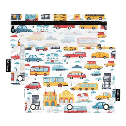 School Bus Car Pencil Pouch for 3 Ring Binder, 2 PCS Binder Pencil Pouch with Zipper, Clear Window Zipper Pencil Case Pencil Bags for Office Supplies - color: School Bus
