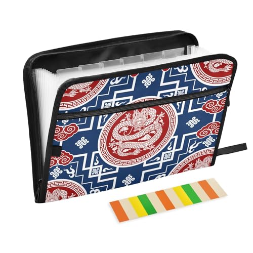 Chinese Dragon Zodiac Sign File Folders,Plastic Folders with 13 Pockets,Expandable File Folder for Documents School Students Office,Aesthetic Folder with Labels A4 Letter Size - color: Multicolor 20