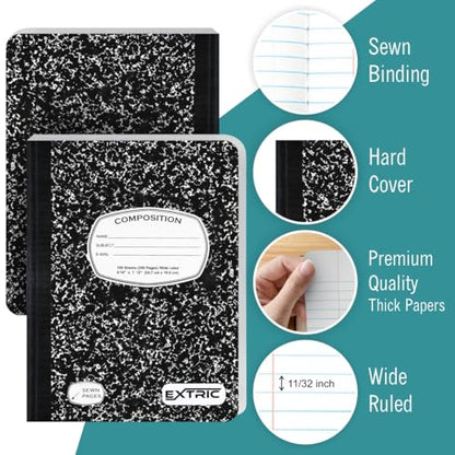 EXTRIC Composition Notebook Wide Ruled 48 PK Bulk 200 Pages for School - size: 48 Pack, style: Wide Ruled