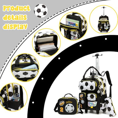Rolling Backpacks with Wheels for Boys Kids Wheels Backpack Carry on Luggage Travel Suitcase for Boys Ages 6-8 Football - color: B Football