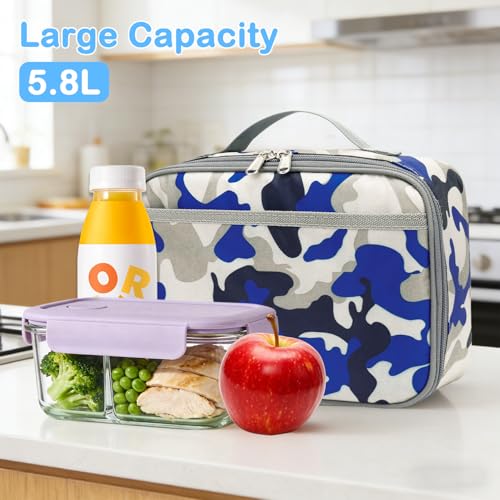 FlowFly Kids Lunch box Insulated Soft Bag Mini Cooler Back to School Thermal Meal Tote Kit for Girls, Boys,Blue Camo - color: Blue Camo