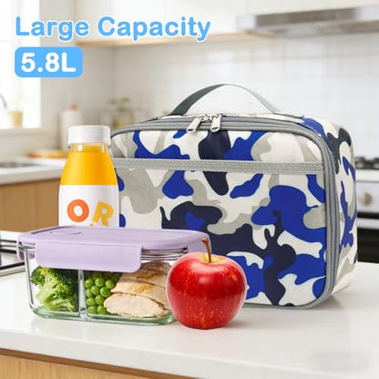 FlowFly Kids Lunch box Insulated Soft Bag Mini Cooler Back to School Thermal Meal Tote Kit for Girls, Boys,Blue Camo - color: Blue Camo