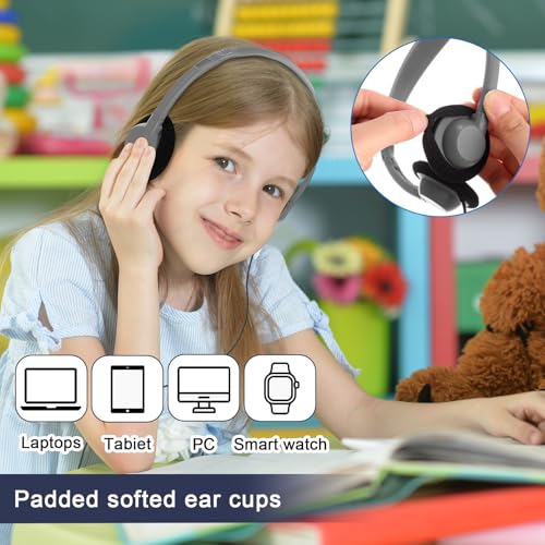 Yunsailing 30 Pack Bulk Headphones Set Over Ear Headphones with Adjustable Headband 3.5mm Plug Headsets Earphones for Learning Program, Computer Lab, Library, Testing & Multimedia Use (Grey) - color: Grey