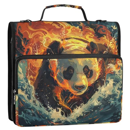 ALAZA Fire Water Panda Zipper Binder 3 Ring Binder with 500 Sheet Capacity for School, College, Office