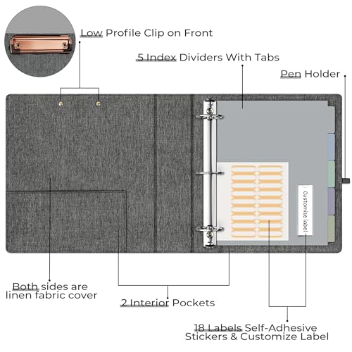 EYROZILL 3 Ring Binder 2 Inch, Binder for Letter Size (11" x 8.5") with 5 Tab Dividers, File Folder Labels and Low Profile Clipboards, Darkgrey - color: Dark Grey, size: ‎Letter Size - 2 Inch