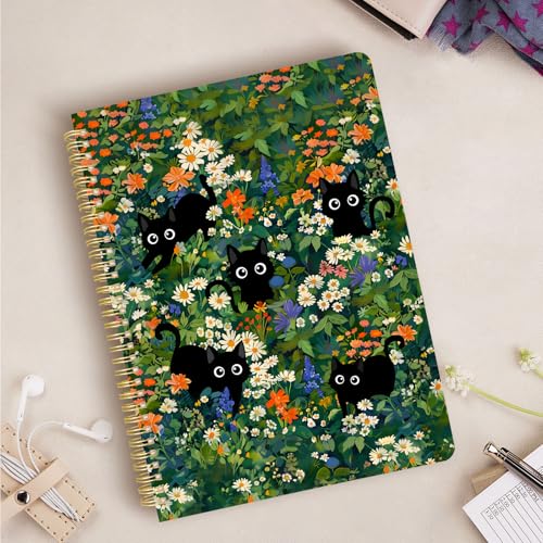 Cute Spiral Notebook journal A4 Aesthetic Pretty Design for Women Girls Kawaii with Pocket, 8.5 x 11 inch, Graph, Cat Garden - color: Cat Garden, style: Graph