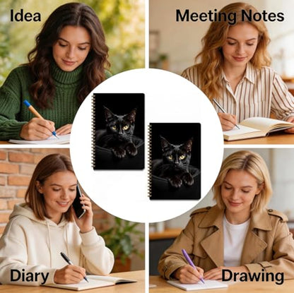 2 Pcs Cat A5 Spiral Notebook, Cute Cats College Ruled Spiral Notebook | 160 Ruled Pages Journaling Notebooks, Hardcover Journals for Writing Travel Business Office, Cat Lover Gifts for Women - color: Multicolour 0001