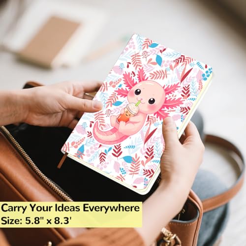 Lovdazzles Pretty Leather Lined Journal Cute Axolotl Notebooks 200 Pages A5 Ruled Journaling Notebooks, Cute Notebooks for Girls, Office Gifts for Women Coworkers Teenage Girls(5.8 x 8.3) - color: Multi 1726