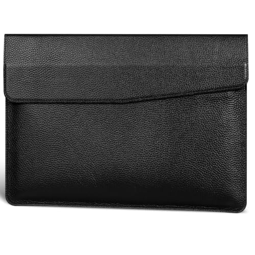 Genuine Leather Laptop Sleeve for MacBook Neo A18 Pro,MacBook Air 13 inch & Pro 13 inch,Premium Full-Grain Leather Case Cover with Magnetic Closure,Protective Laptop Case-Black - color: Lychee pattern-Black, size: For MacBook 13"