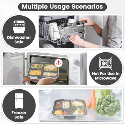 Stainless Steel Bento Box for Kids Adults with Silicone Container, Leak Proof 4 Compartments Metal Lunch Box, Removable Silicone Seal & Clear Lid Food Container for School Office, BPA-Free(Black) - color: Black