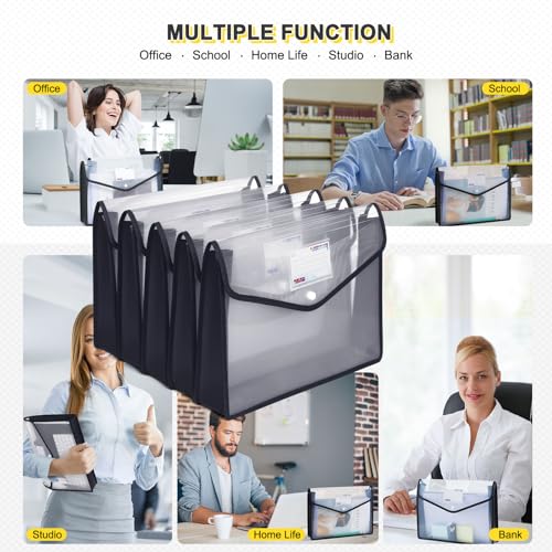 Plastic File Folders, Waterproof Transparent Expandable File Organiser, Portable Large Capacity A4B4 File Wallet for Office/Business/School (5 Pack) - color: Black&clear-5 Pack