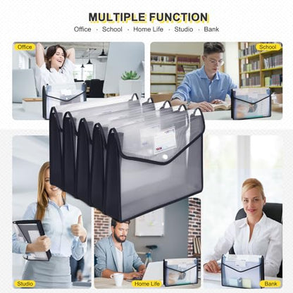 Plastic File Folders, Waterproof Transparent Expandable File Organiser, Portable Large Capacity A4B4 File Wallet for Office/Business/School (5 Pack) - color: Black&clear-5 Pack