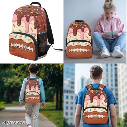 Ice Cream American Football 3 in 1 School Backpack Set with Lunch Box Pencil Case Set for Boys Girls 17 Inch Lager Capacity Bookbag Schoolbag for Kids Teen - color: Ice Cream American Football