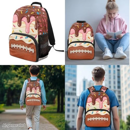 Ice Cream American Football 3 in 1 School Backpack Set with Lunch Box Pencil Case Set for Boys Girls 17 Inch Lager Capacity Bookbag Schoolbag for Kids Teen - color: Ice Cream American Football
