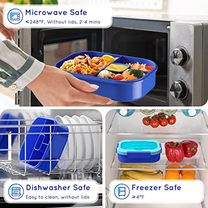 Kids Bento Lunch Box Leakproof Lunch Box with 4 Compartments Lunch Containers with Tableware Kids Bento School Lunch Boxes with Container 44oz, Microwave Dishwasher Freezer Safe (Blue) - color: Blue