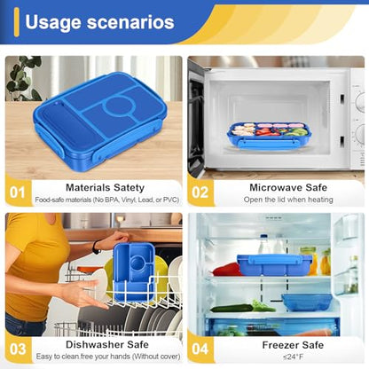 Amathley Bento Box Adult Lunch Box Kids,Lunch Containers for Adults/Kids/Toddler,5 Compartments Bento Lunch Box with Sauce Vontainers,Microwave & Dishwasher & Freezer Safe,BPA-Free (Navy) - color: Navy