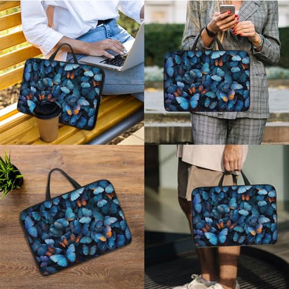 Laptop Sleeve Bag with Handle Computer Protective Soft Cover Case for 14 Inch 13 Inch Laptop,Blue Butterfly - color: Blue Butterfly