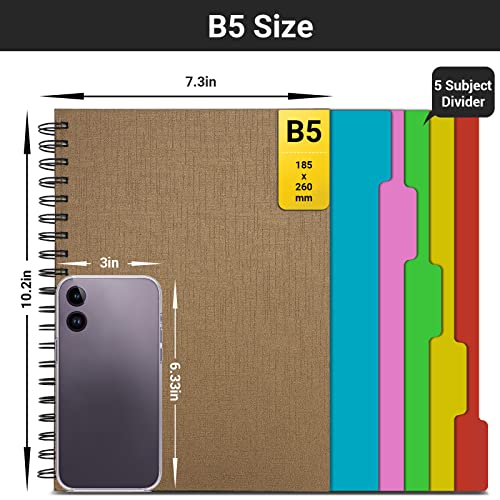 EUSOAR Spiral Notebook 5 Subject, 3pcs B5 7.3"x10.2" College Ruled Writing Pad, Thick Hardcover, 100GSM 120Sheets/ 240Pages of Lined Paper, for Journals, Students, Office and Business, Kraft - color: Kraft, size: B5-3Pack