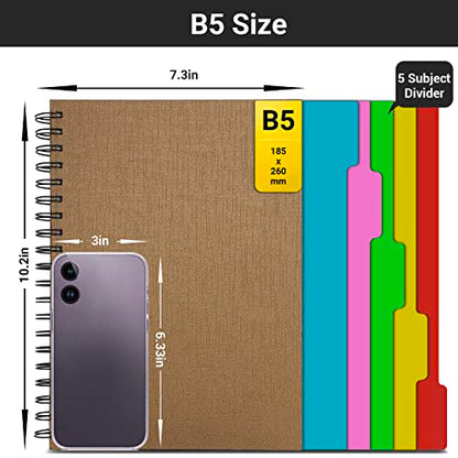 EUSOAR Spiral Notebook 5 Subject, 3pcs B5 7.3"x10.2" College Ruled Writing Pad, Thick Hardcover, 100GSM 120Sheets/ 240Pages of Lined Paper, for Journals, Students, Office and Business, Kraft - color: Kraft, size: B5-3Pack