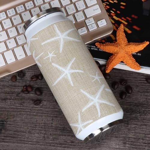 T&H XHome Ocean 14oz Stainless Steel Tumbler with Lid & Straw-Double Wall Vacuum Insulated Travel Mug Starfish Marine Life Vintage Texture Linen Water Bottle Coffee Beverage Drinks Cup - size: 14 Ounces