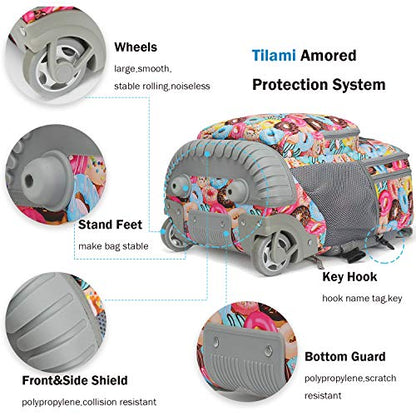 Tilami Rolling Backpack 18 inch Wheeled Backpack School College Student Travel Trip Boys and Girls - color: Doughnut