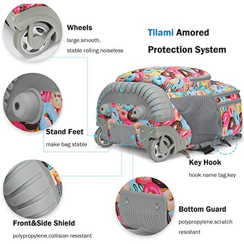 Tilami Rolling Backpack 19 inch with Lunch Bag Wheeled Laptop Backpack, Doughnut - color: Doughnut