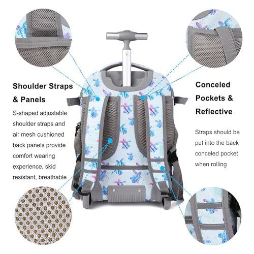 Tilami Rolling Backpack 19 inch with Lunchbox Wheeled Laptop Backpack, Turtle Blue - color: Turtle Blue